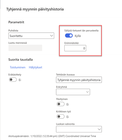 Tyhjennä myynnin historia Dynamics 365 SCM