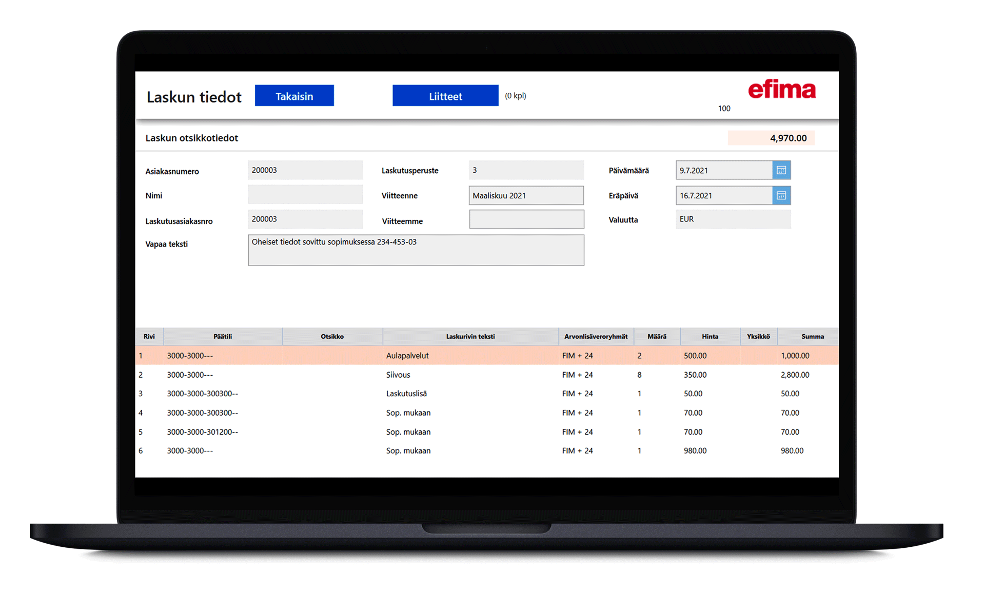 Efiman Power Apps -ratkaisu Laskutus App